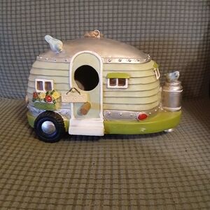 Ashland Mint Green and Silver Camper Birdhouse W/ 2 Blue Birds (011526M)